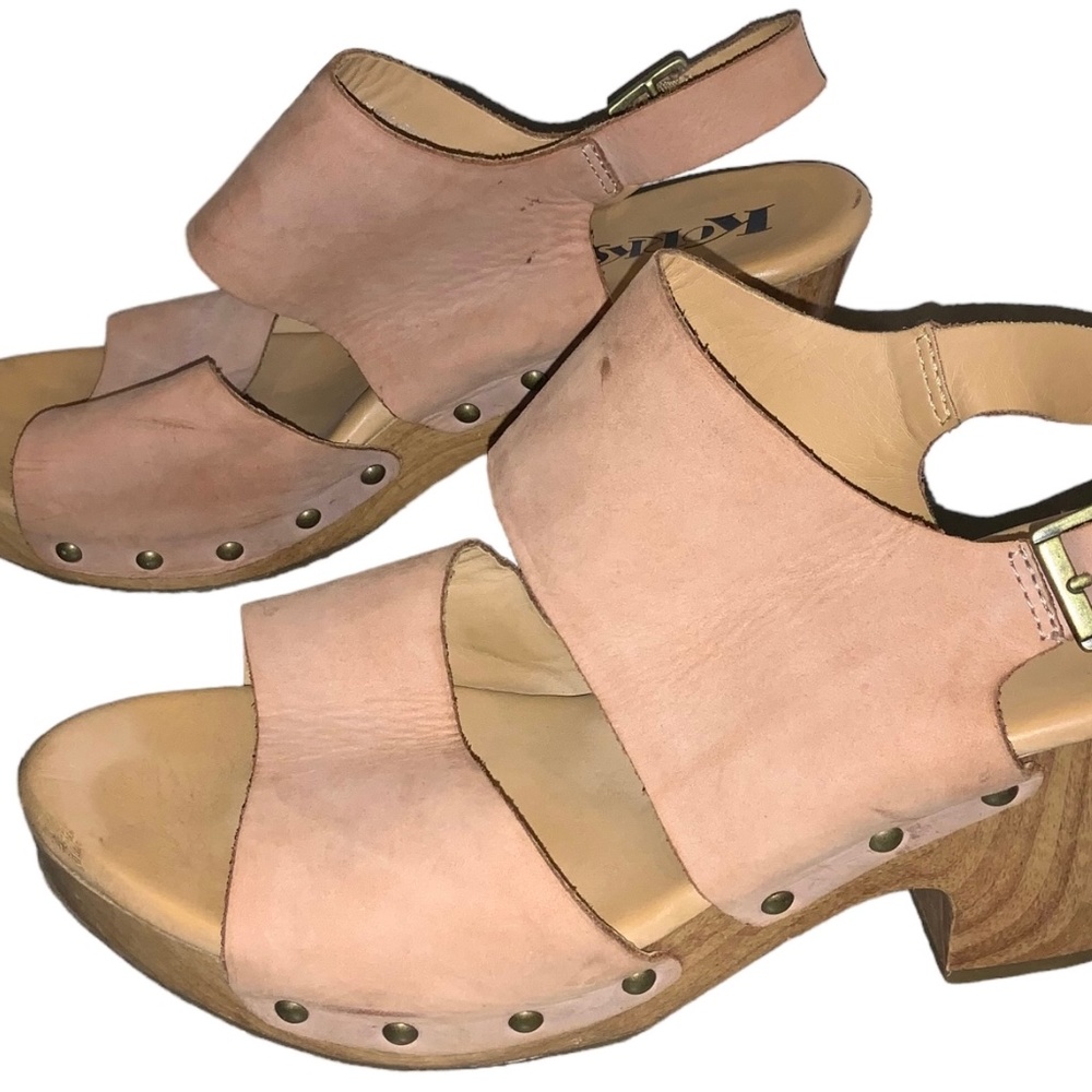 KORK EASE Annaleigh Tan Leather  Wood Platform Studded Clog Size 10